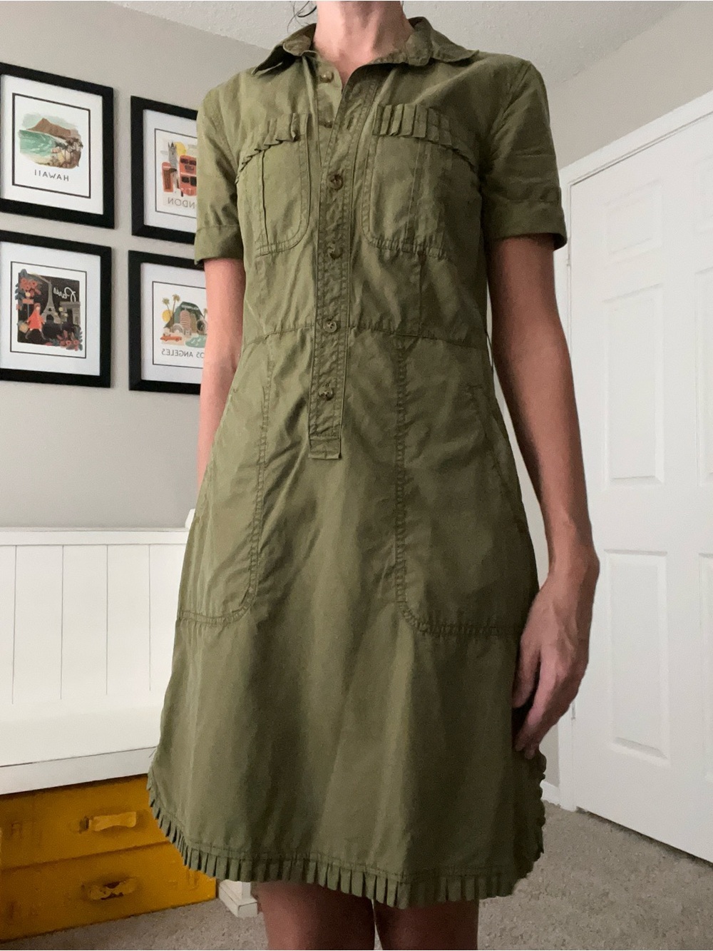 J. Crew Olive Green Short-Sleeve Shirt Dress